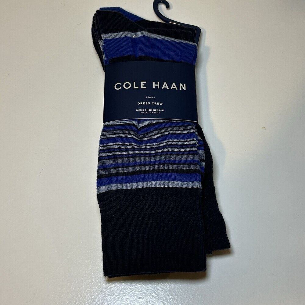 Cole Haan Men's Socks 3 Pairs Bundle Shoes 7 -12 in Blue & Gray Stripes